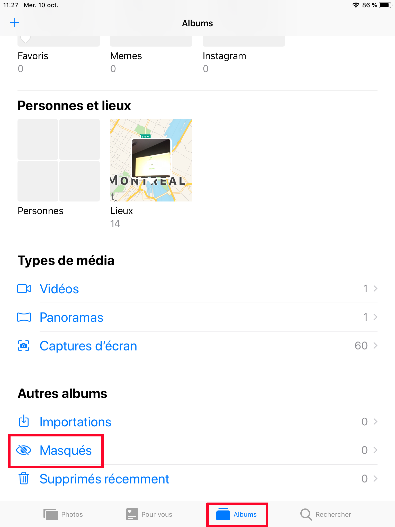 Album masqu&eacute;s photos iPhone iPad iOS Apple