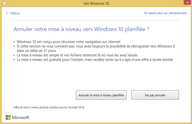 Annuler Windows 10