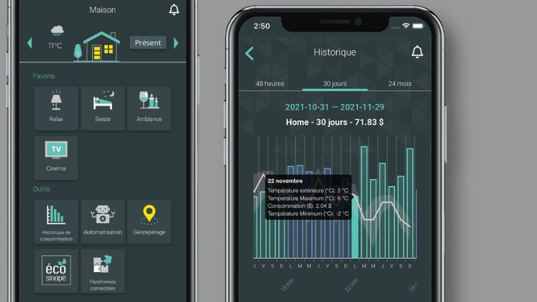 aperçu de l'application mobile Neviweb de Sinopé