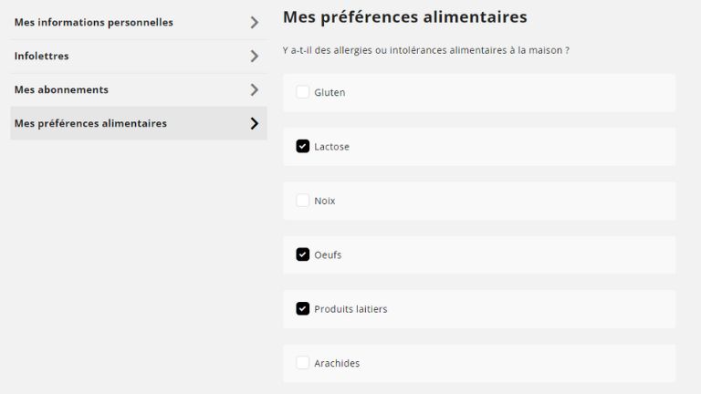 On peut en tout temps changer nos préférences pour que les propositions soient adaptées à nos envies et besoins. aperçu changement de préférences site ricardo ia