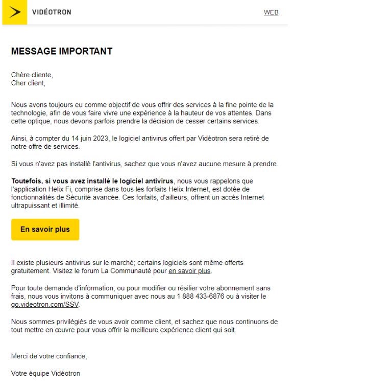 aper&ccedil;u courriel vid&eacute;otron abonn&eacute;s service internet helix