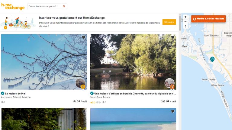 aperçu de l'interface d'homeexchange