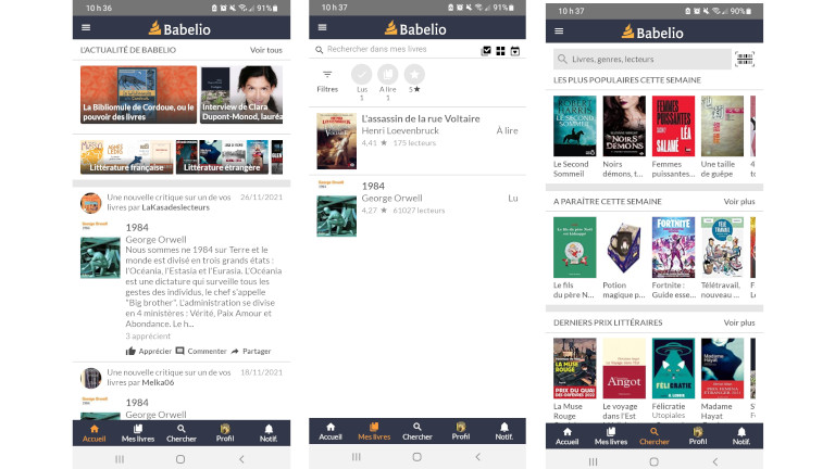 L’interface de Babelio est très facile à comprendre et à utiliser. application babelio android ios téléphone bilbiotheque livres