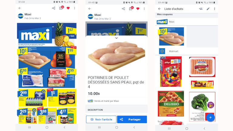 Avec l'application Flipp, on peut voir toutes les circulaires à proximité et y dresser des listes d'achats. application Flipp iOS Android épicerie coupons rabais circulaire spécial