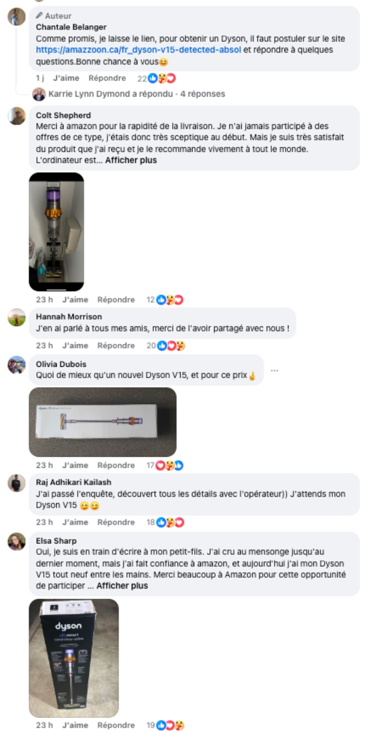 Comme la publication des ordinateurs, on ajoute de faux t&eacute;moignages pour rendre l'arnaque encore plus cr&eacute;dible.