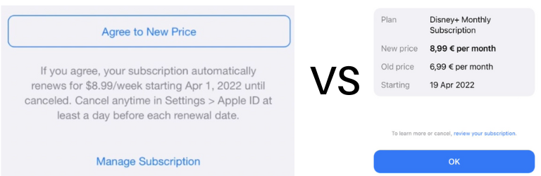 avant apr&egrave;s notification augmentation prix App Store