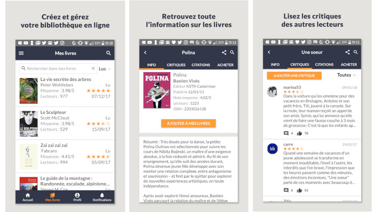 Babelio est une bibliothèque virtuelle où il est possible d’interagir avec les autres utilisateurs. babelio application android ios bibliotheque livres
