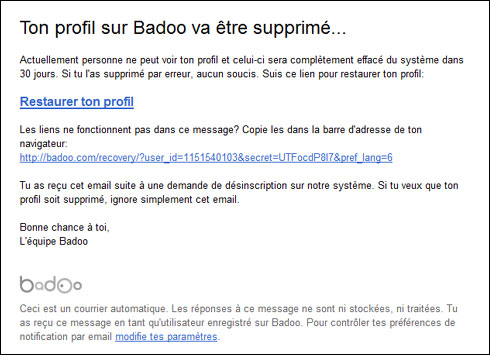 badoo fermeture compte