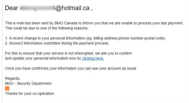 Courriel hameçonnage clients BMO
