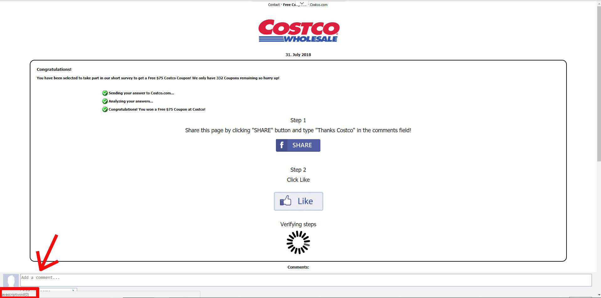 Sondage Costco 75$ Javascript