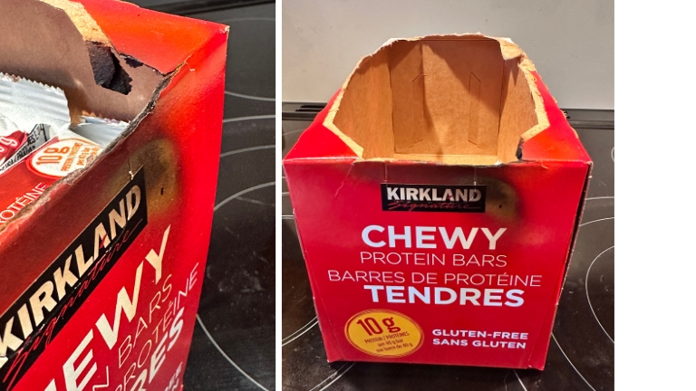 La boîte de barres tendres victime de la défectuosité des cuisinières Samsung visées par le rappel.