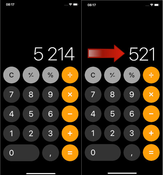 Calculatrice iPhone supprimer chiffre