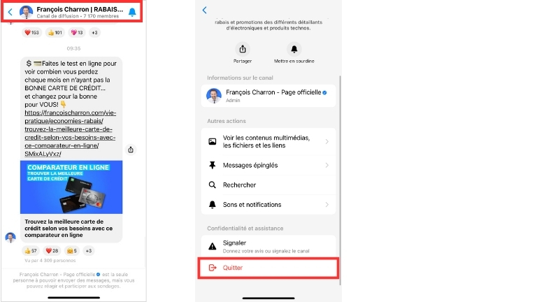 Comment quitter un canal de diffusion