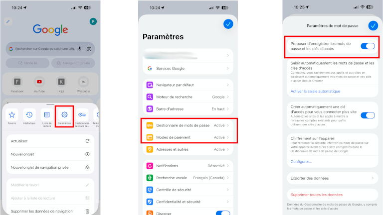 Comment d&eacute;sactiver l'enregistrement des mots de passe Chrome iOS