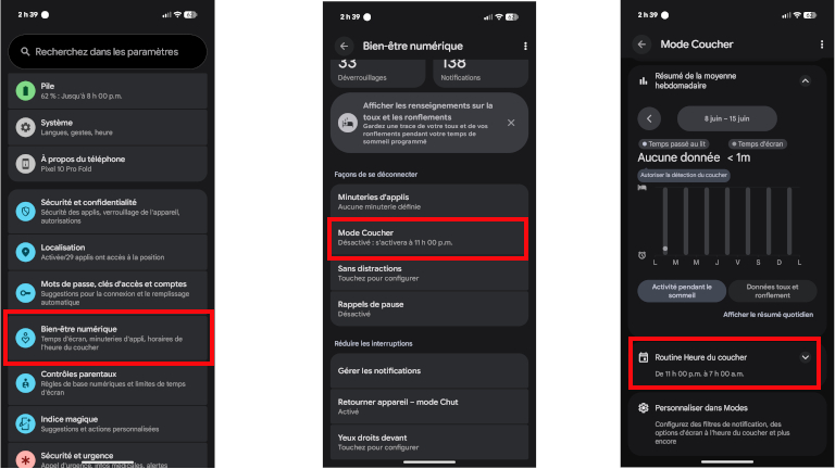 Comment activer mode COucher Android