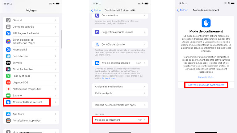 Mode isolement iPhone iPad