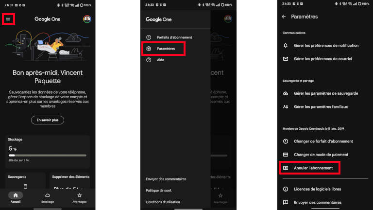 Voici comment se désabonner de Google One via l'application mobile. Comment se désabonner de Google One via l'app