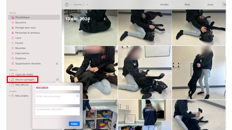 Comment cr&eacute;er album partag&eacute; sur Mac