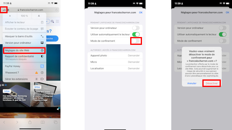 Comment exclure un site web du mode isolement sur iPhone