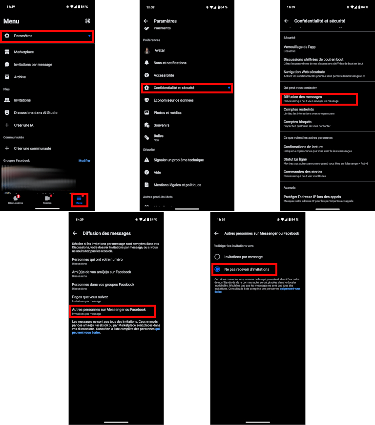 Voici comment gérer qui peut nous écrire ou non via l'application Messenger. Empêcher inconnu invitation Messenger