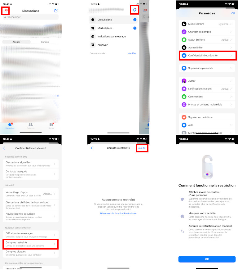 Comment restreindre statut en ligne Messenger sur iOS.