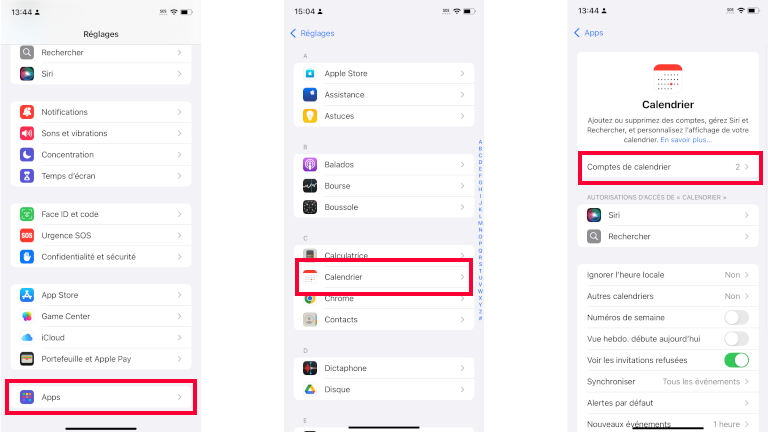 Supprimer compte calendrier spam iPhone iPad