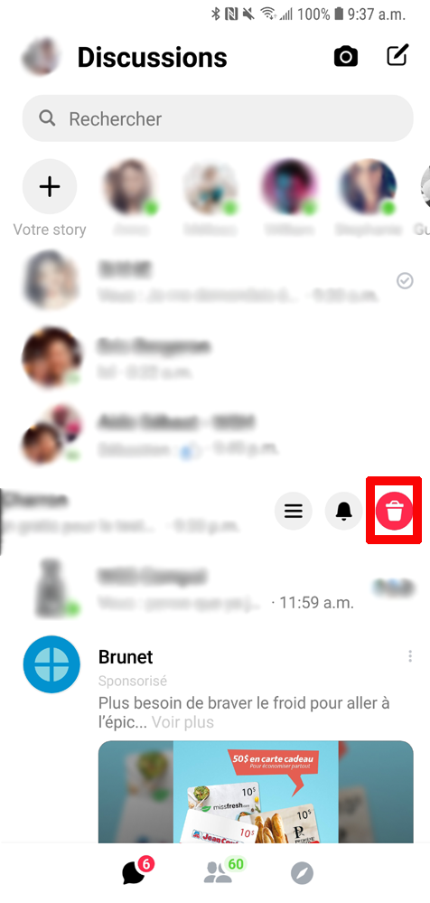 Supprimer une conversation Messenger sur mobile