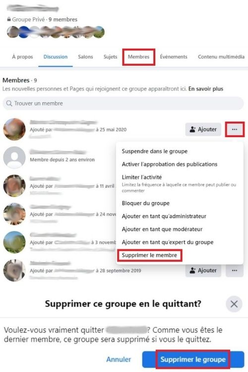 comment supprimer groupe Facebook depuis un ordinateur