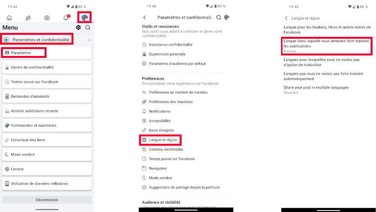 Comment activer la traduction des publications Facebook.