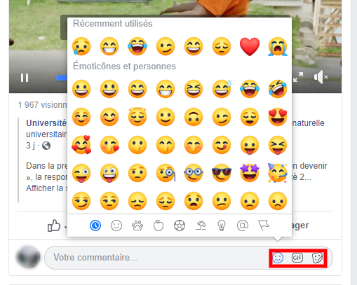 Les émoticônes en commentaires sur Facebook