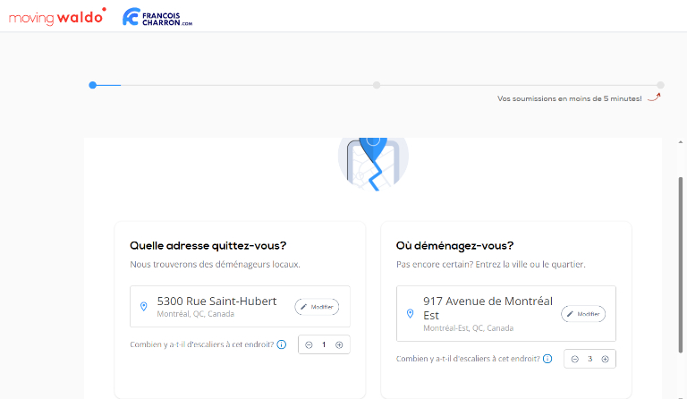 S&eacute;lection des adresses sur le comparateurs de Moving Waldo