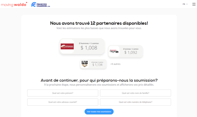 Aper&ccedil;u des prix du comparateur de Moving Waldo
