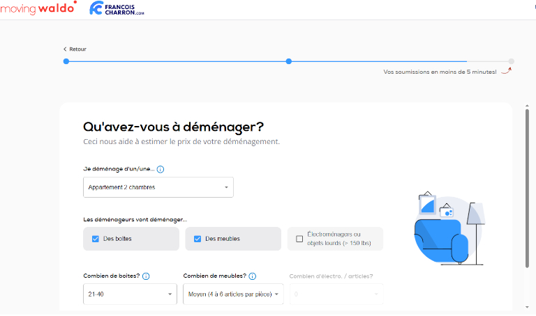 S&eacute;lection des biens &agrave; d&eacute;m&eacute;nager sur le comparateurs de Moving Waldo