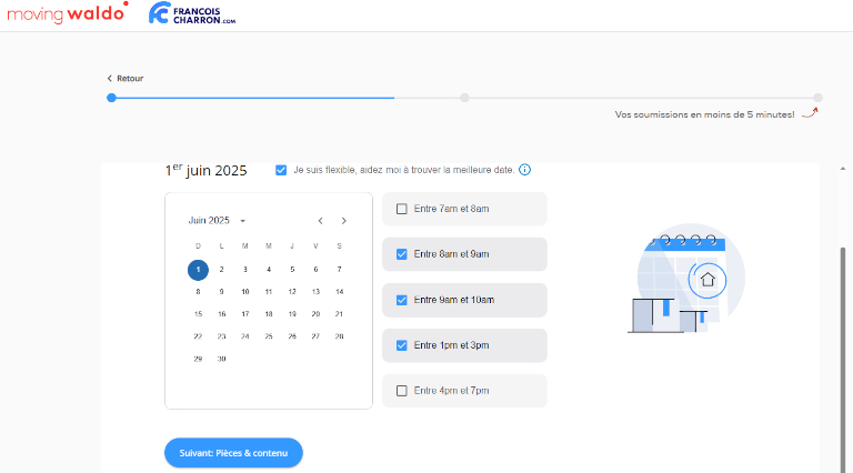 S&eacute;lection des dates sur le comparateurs de Moving Waldo
