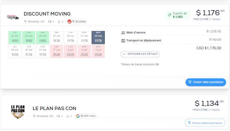 Soumissions du comparateur de d&eacute;m&eacute;nageurs de Moving Waldo