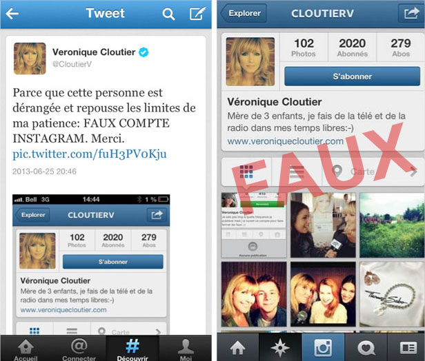 Faux compte Instagram V&eacute;ronique Cloutier