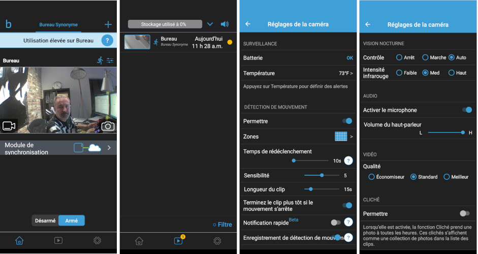 Caméra Blink application mobile