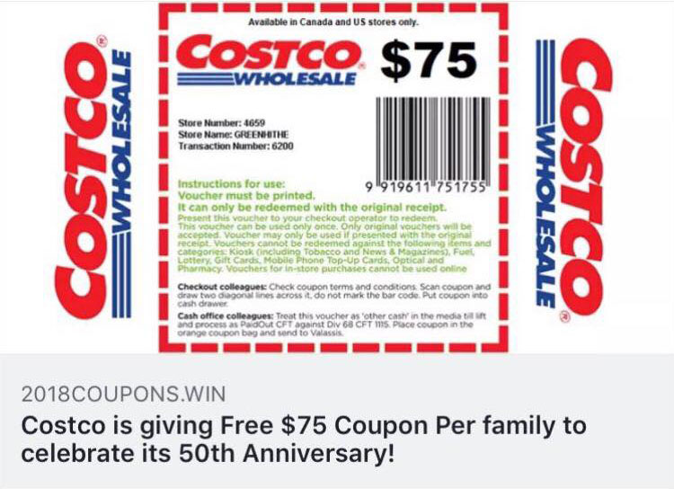 Coupon Coscto 75$ Facebook