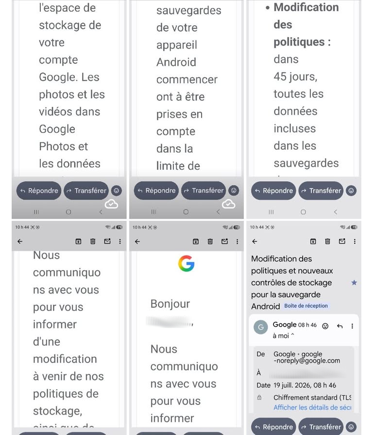 Courriel Google modifications sauvegarde Android