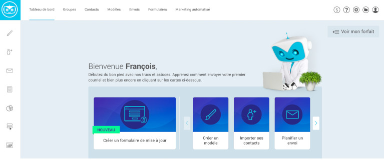 Voici un aperçu de l'interface de Cyberimpact. Création infolettre cyberimpact interface