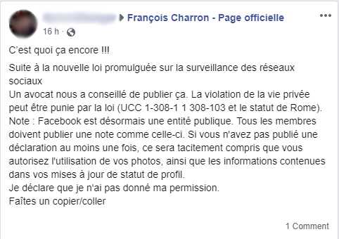 Facebook UCC 1-308-1 1 308-103 et le statut de Rome