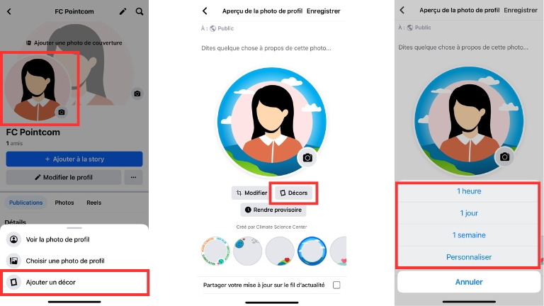 &Eacute;tapes pour ajouter un d&eacute;cor &agrave; sa photo de profil avec l'application mobile de Facebook