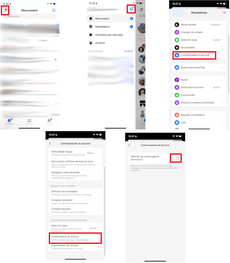 Retirer confirmation de lecture MEssenger sur iPhone