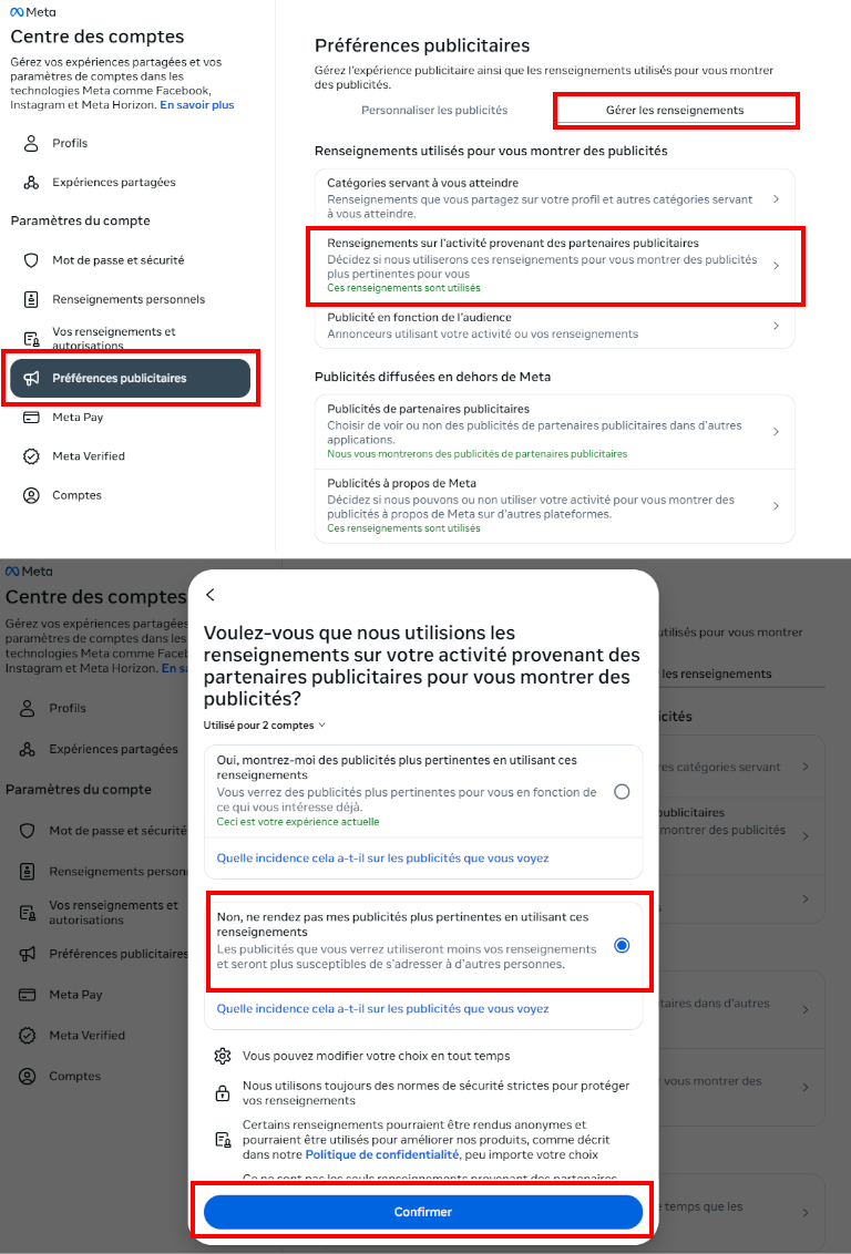 Voici comment désactiver les activités en dehors de Facebook sur un ordinateur. Meta désactiver activités en dehors Facebook ordinateur