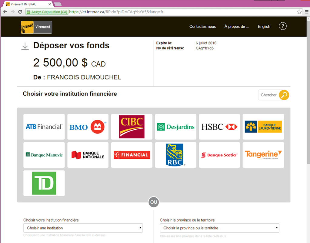 Arnaque virement Interac