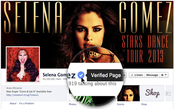 Page Facebook v&eacute;rifi&eacute;e