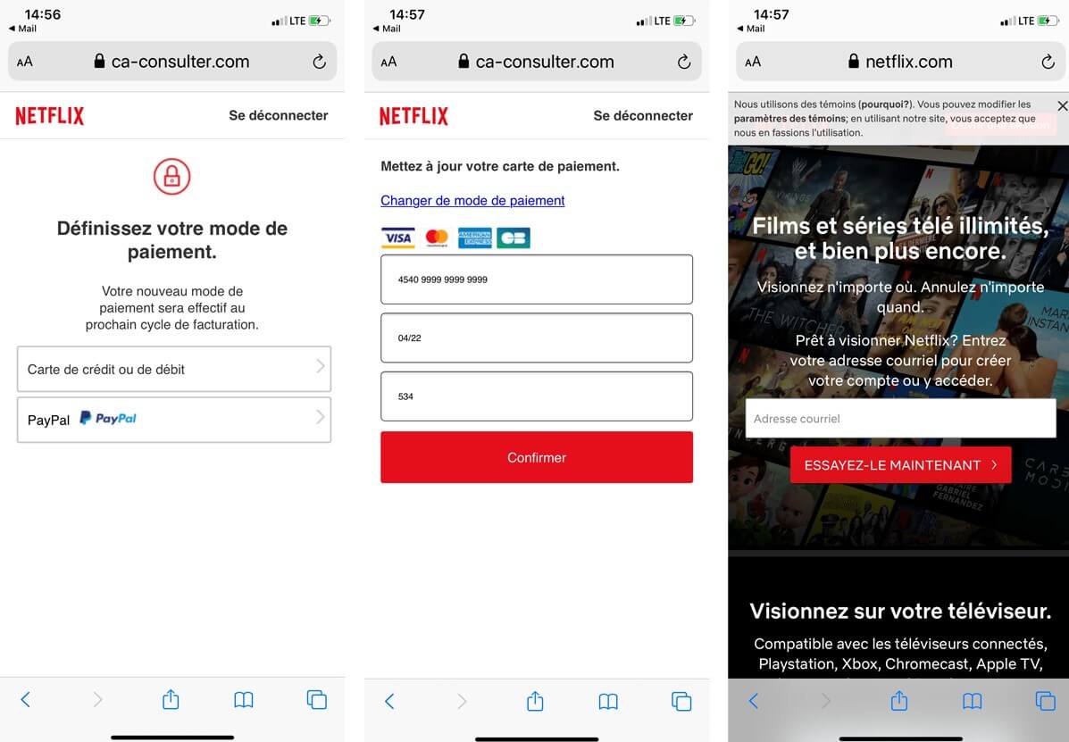 fraude netfilx hammeçonnage