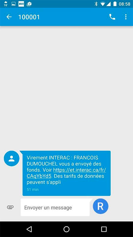 Arnaque virement Interac texto