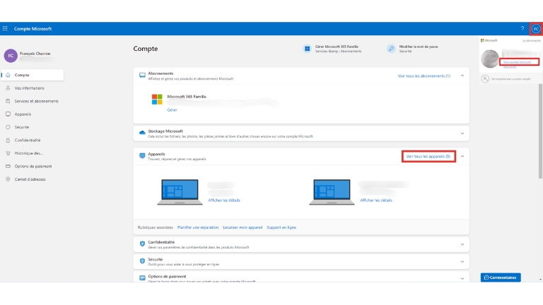 Gestion appareils compte Microsoft Outlook Hotmail