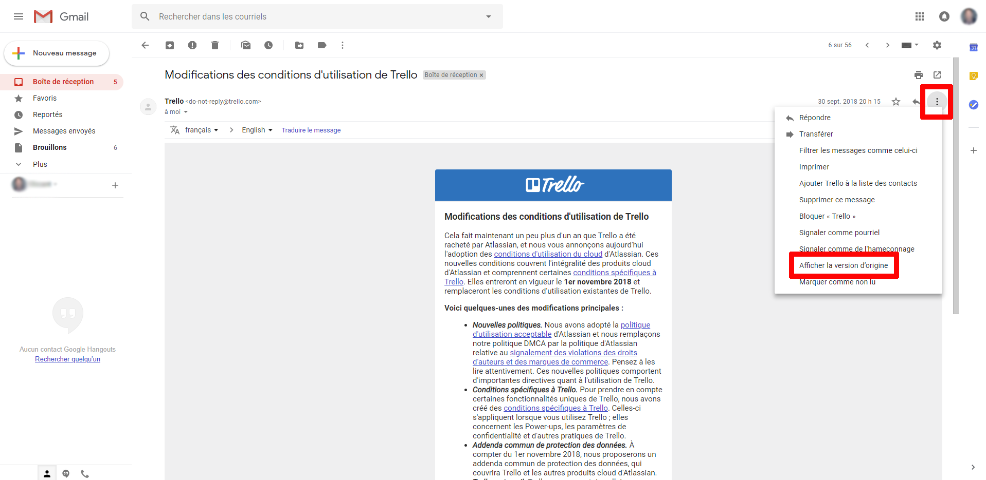 Gmail Afficher la version originale courriel